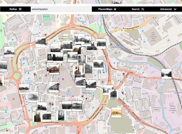 A Black Country Map showing archive images from the historic collections on a trail.